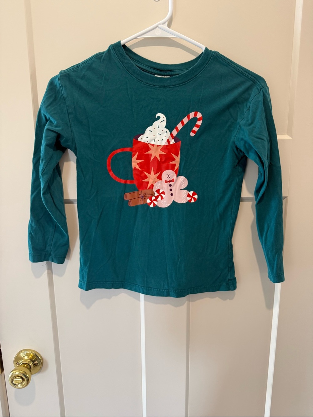Hanna Andersson Teal Long-Sleeve Holiday Hot Cocoa Graphic Tee